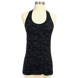 Lululemon Cool Racerback Top II Sequoia Camo Print Deep Coal Black Size 4 ? Yoga
